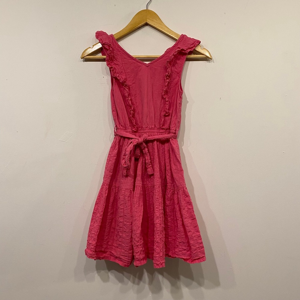 Tilii Girls Pink Ruffle Tiered Sleeveless Dress Size 10 Textured V-Neck